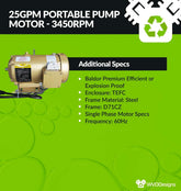 25gpm Portable Pump Motor - 3450RPM