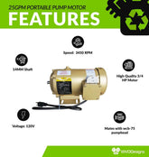 25gpm Portable Pump Motor - 3450RPM
