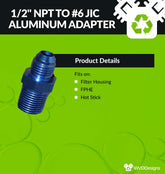 Adpater - 1/2" NPT to #6 JIC - For Filter, FPHE and Hot Stick