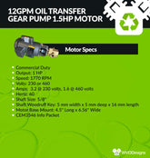 12gpm Oil Transfer Gear Pump 1.5hp motor