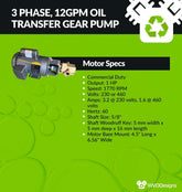 12gpm Oil Transfer Gear Pump 1hp motor 3 PHASE
